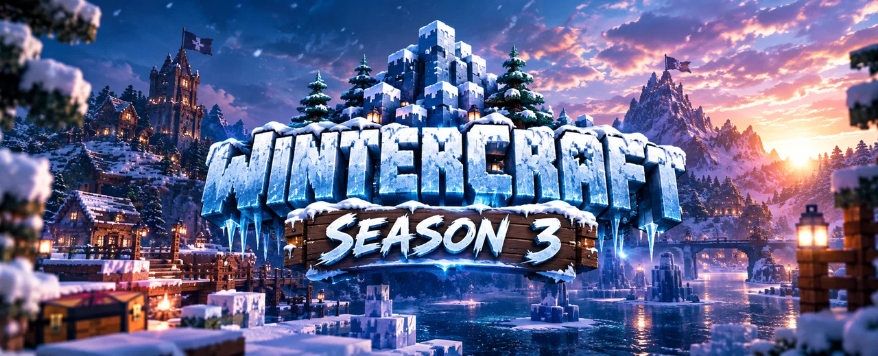 WinterCraft Season 3 – verschneite Voxel-Welt mit Burg, Dorf und gefrorenem See